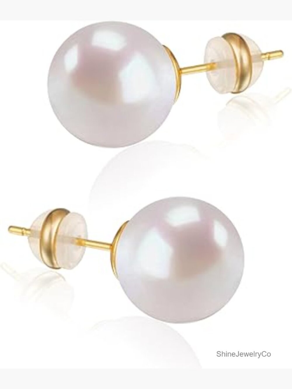 925 Sterling Silver 18K Gold Plated Shell Pearl Stud Earrings 6-12mm